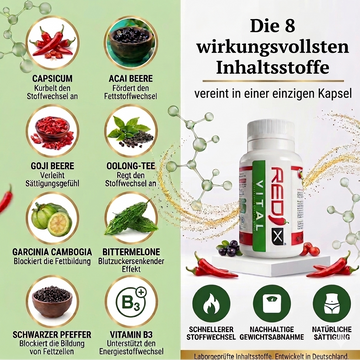 Diät Kapseln ohne strenge Diät - Vegan, Öko-Control zertifiziert - 1 Monatsvorrat - REDIX-Vital